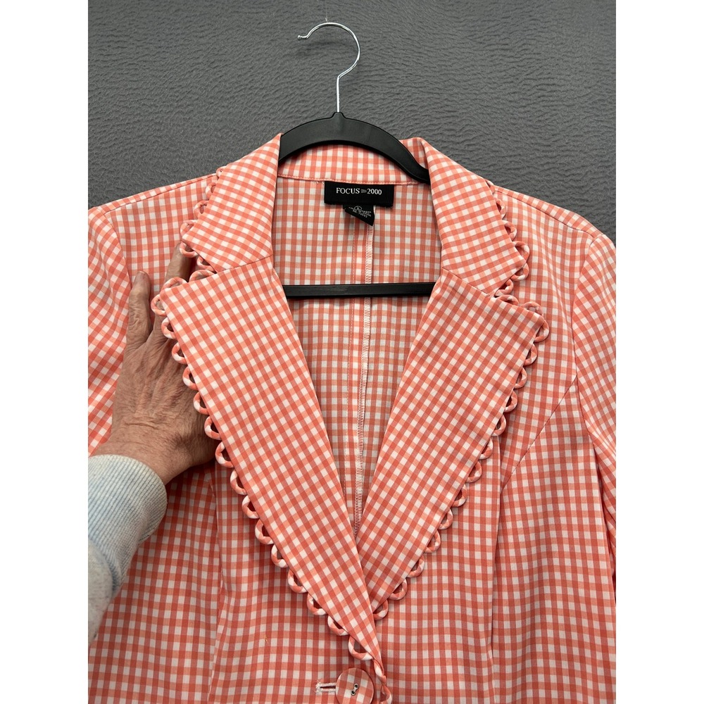 Focus 2000 Womens Top 6 Pants 4 Gingham Pant Suit Orange White Scalloped Trim - Picture 6 of 16